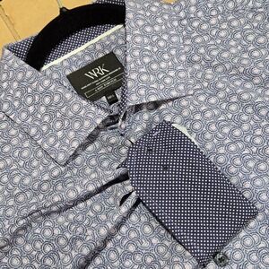 WRK Shirt Mens 4 Way Stretch Dress Button Up Sz 16.5 Flip Cuff Geometric Print